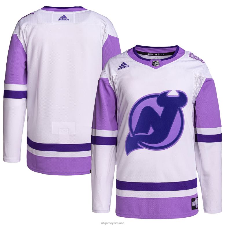 NHL Men New Jersey Devils Adidas White/Purple Hockey Fights Cancer Primegreen Authentic Blank Practice Jersey D002V674 Clothing