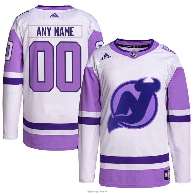 NHL Men New Jersey Devils Adidas White/Purple Hockey Fights Cancer Primegreen Authentic Custom Jersey D002V2042 Clothing