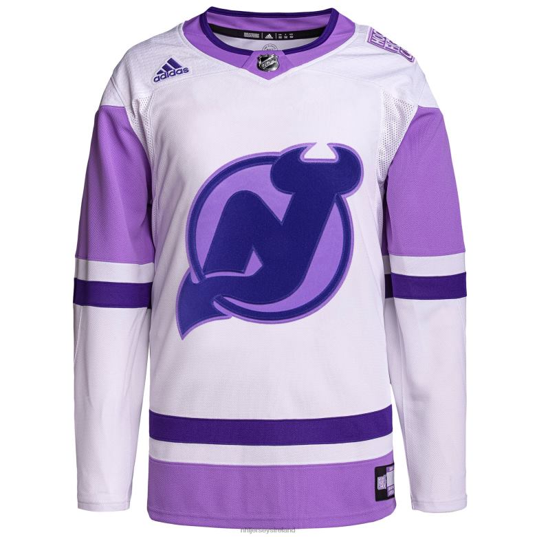 NHL Men New Jersey Devils Adidas White/Purple Hockey Fights Cancer Primegreen Authentic Custom Jersey D002V2042 Clothing