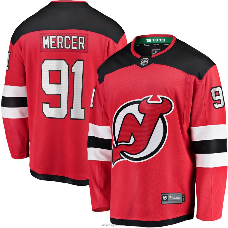 NHL Men New Jersey Devils Dawson Mercer Fanatics Branded Red Home Breakaway Jersey D002V209 Clothing