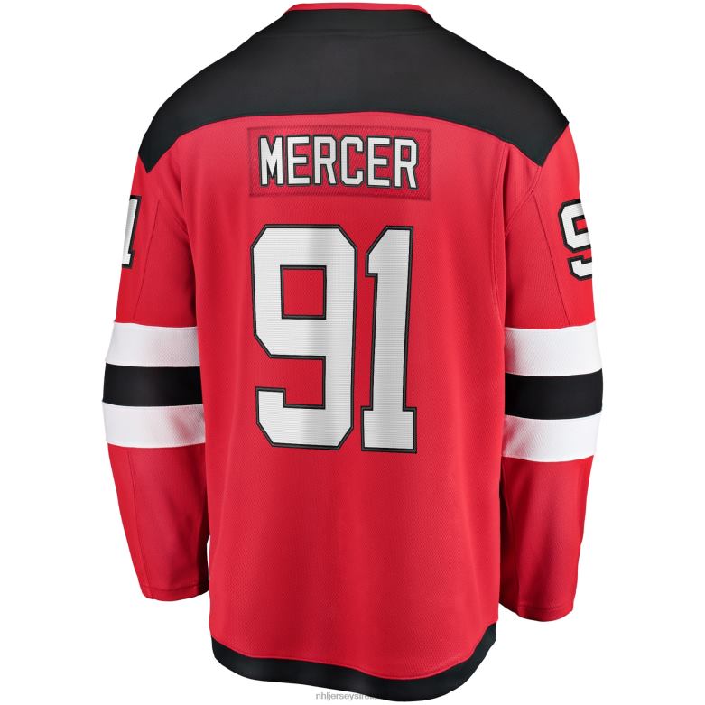 NHL Men New Jersey Devils Dawson Mercer Fanatics Branded Red Home Breakaway Jersey D002V209 Clothing