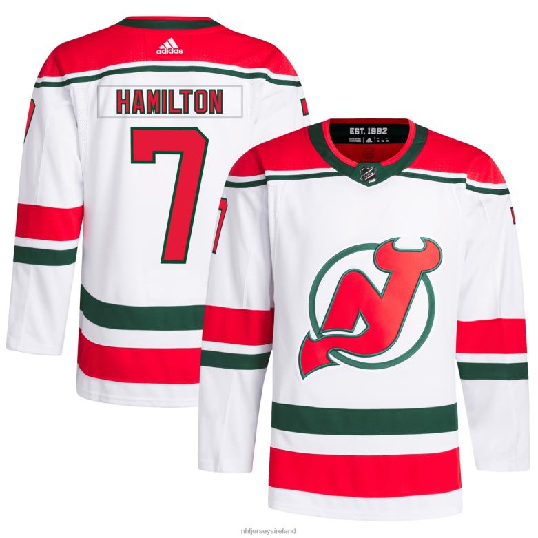 NHL Men New Jersey Devils Dougie Hamilton Adidas White 2022/23 Heritage Primegreen Authentic Pro Jersey D002V200 Clothing