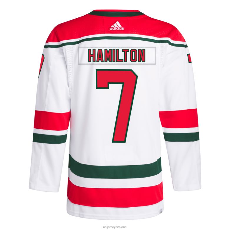 NHL Men New Jersey Devils Dougie Hamilton Adidas White 2022/23 Heritage Primegreen Authentic Pro Jersey D002V200 Clothing