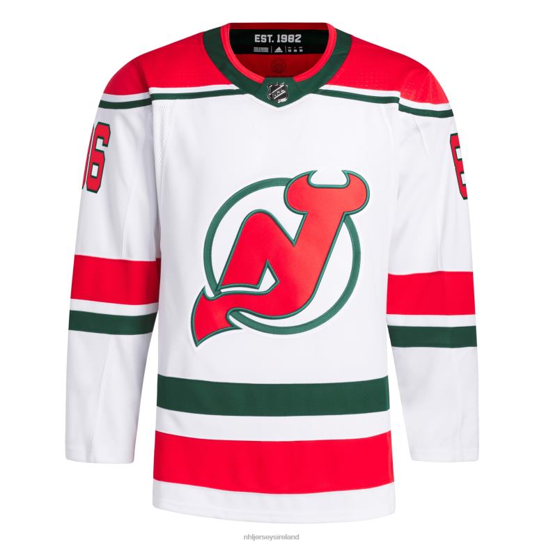 NHL Men New Jersey Devils Jack Hughes Adidas White 2022/23 Heritage Primegreen Authentic Pro Jersey D002V75 Clothing