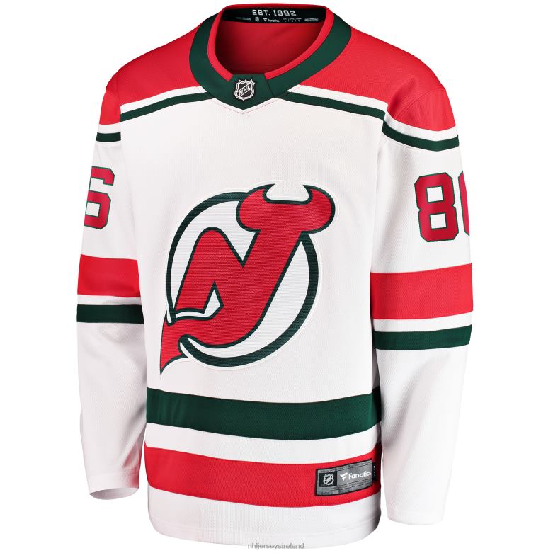 NHL Men New Jersey Devils Jack Hughes Fanatics Branded White 2022/23 Heritage Premier Breakaway Jersey D002V63 Clothing