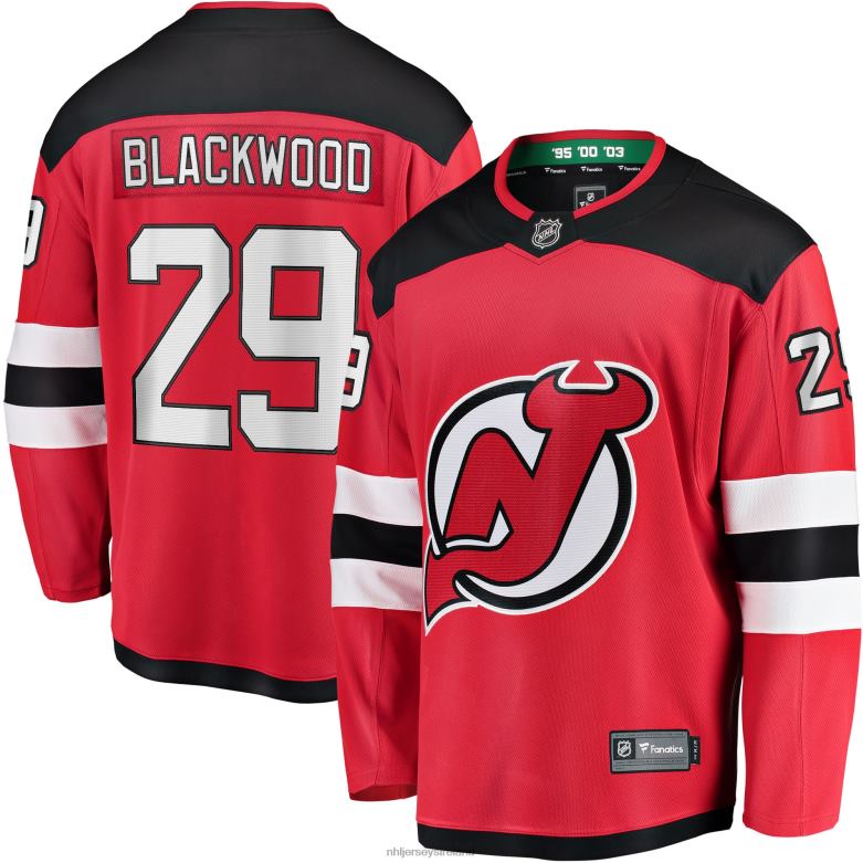 NHL Men New Jersey Devils Mackenzie Blackwood Fanatics Branded Red Home Breakaway Jersey D002V1737 Clothing