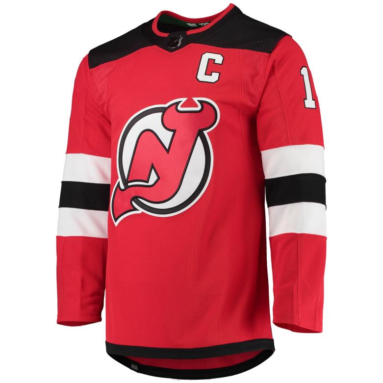 NHL Men New Jersey Devils Nico Hischier Adidas Red Home Captain Patch Primegreen Authentic Pro Player Jersey D002V65 Clothing