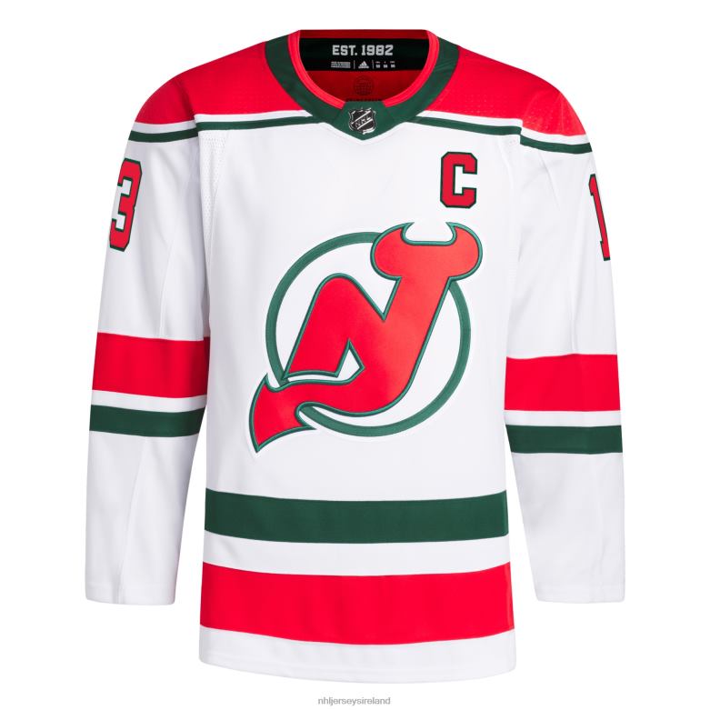 NHL Men New Jersey Devils Nico Hischier Adidas White 2022/23 Heritage Primegreen Authentic Pro Jersey D002V259 Clothing