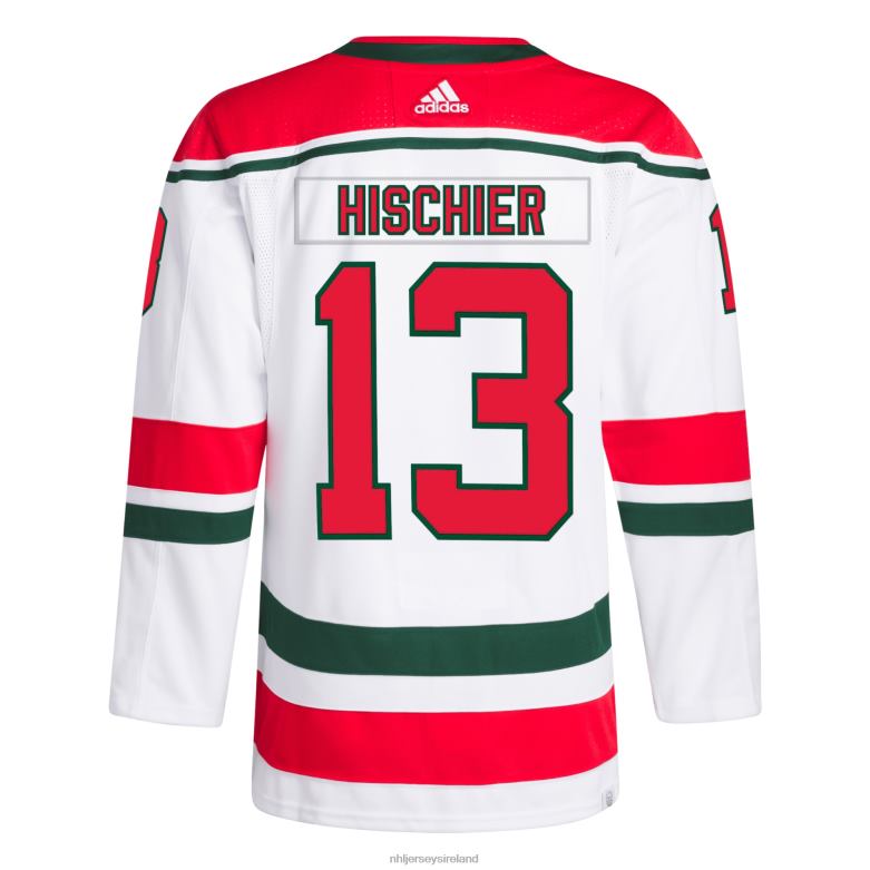 NHL Men New Jersey Devils Nico Hischier Adidas White 2022/23 Heritage Primegreen Authentic Pro Jersey D002V259 Clothing