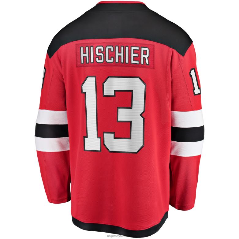 NHL Men New Jersey Devils Nico Hischier Fanatics Branded Red Home Premier Breakaway Player Jersey D002V24 Clothing