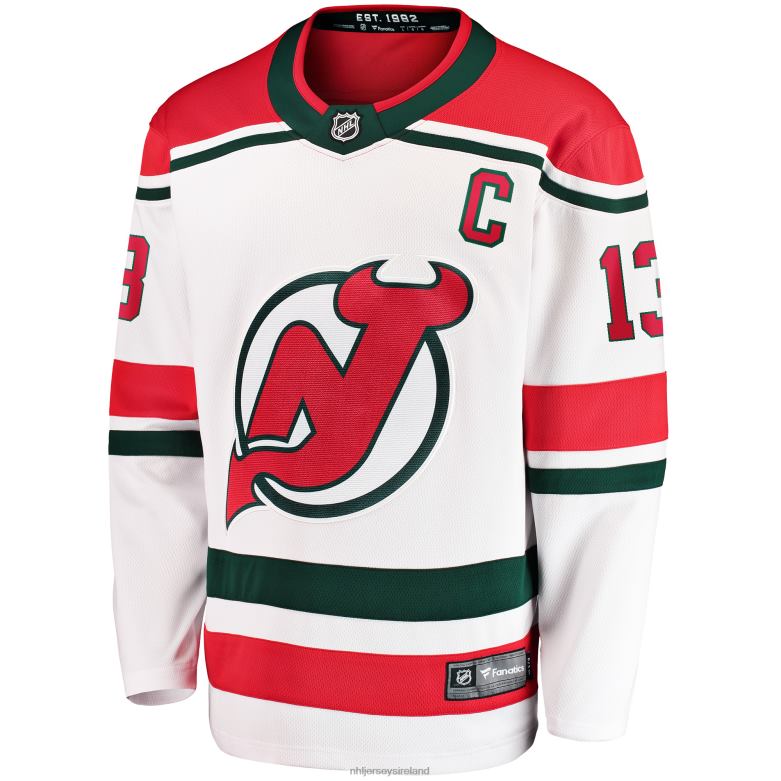NHL Men New Jersey Devils Nico Hischier Fanatics Branded White 2022/23 Heritage Premier Breakaway Jersey D002V295 Clothing