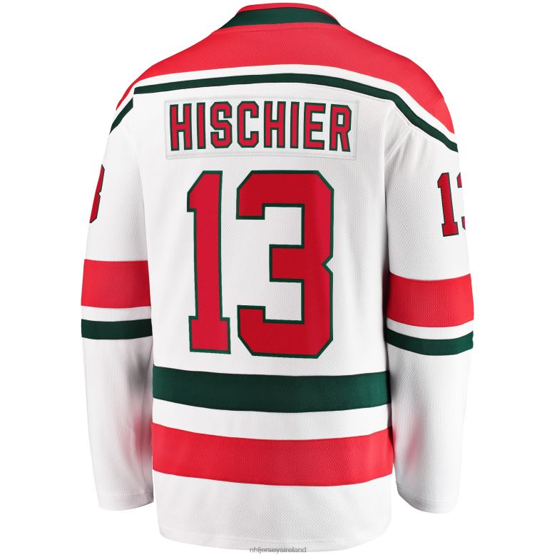 NHL Men New Jersey Devils Nico Hischier Fanatics Branded White 2022/23 Heritage Premier Breakaway Jersey D002V295 Clothing