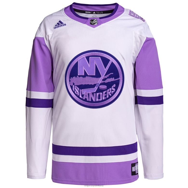NHL Men New York Islanders Adidas White/Purple Hockey Fights Cancer Primegreen Authentic Blank Practice Jersey D002V1223 Clothing