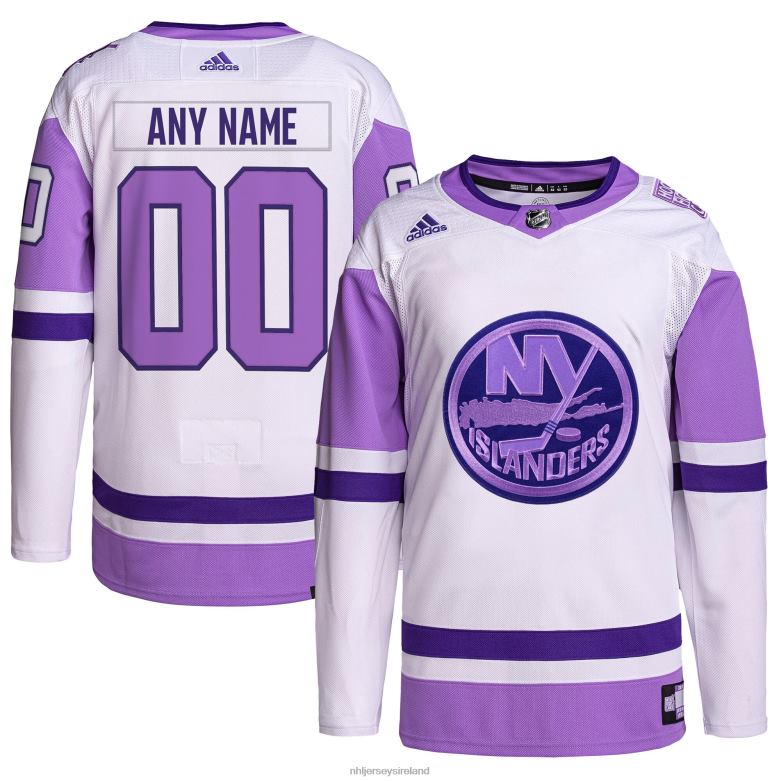 NHL Men New York Islanders Adidas White/Purple Hockey Fights Cancer Primegreen Authentic Custom Jersey D002V309 Clothing