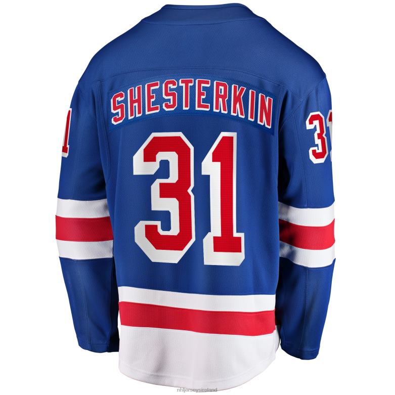 NHL Men New York Rangers Igor Shesterkin Fanatics Branded Blue Home Premier Breakaway Player Jersey D002V13 Clothing