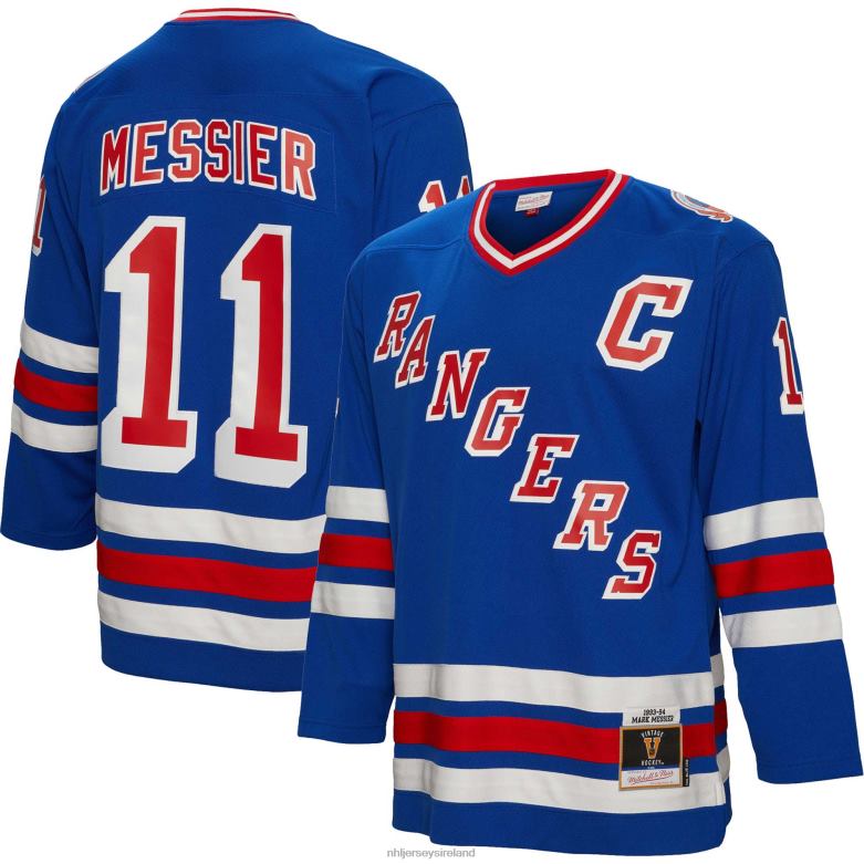 NHL Men New York Rangers Mark Messier Mitchell  Ness Blue 1993 Blue Line Player Jersey D002V455 Clothing