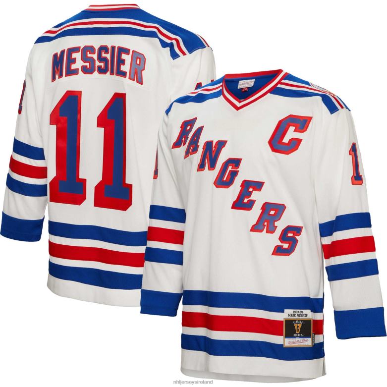 NHL Men New York Rangers Mark Messier Mitchell  Ness White 1993 Blue Line Player Jersey D002V248 Clothing
