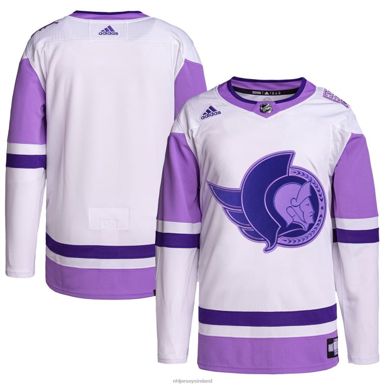 NHL Men Ottawa Senators Adidas White/Purple Hockey Fights Cancer Primegreen Authentic Blank Practice Jersey D002V1708 Clothing