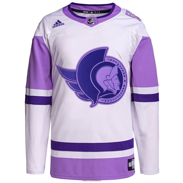 NHL Men Ottawa Senators Adidas White/Purple Hockey Fights Cancer Primegreen Authentic Custom Jersey D002V2084 Clothing