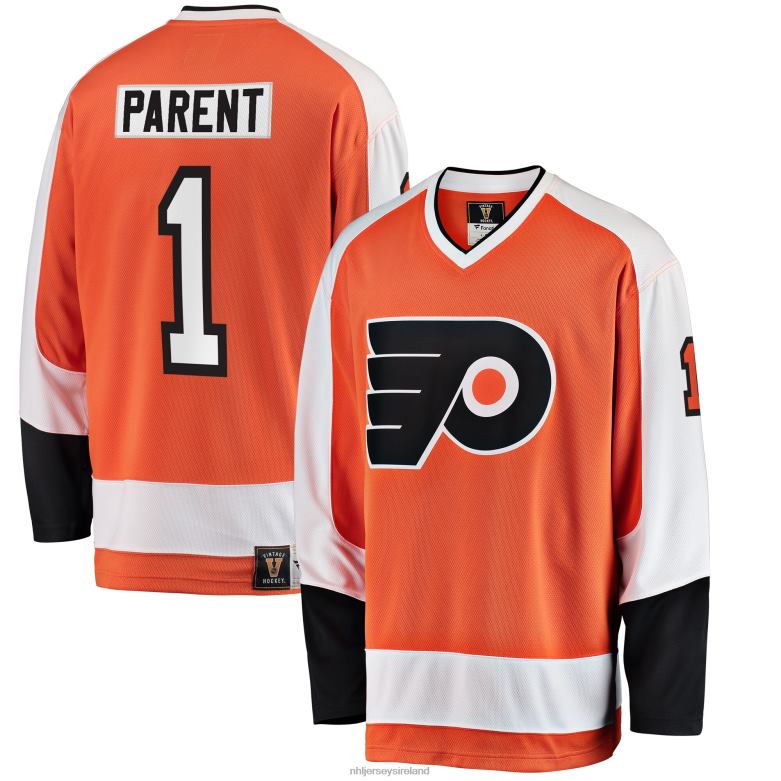 NHL Men Philadelphia Flyers Bernie Parent Fanatics Branded Orange Premier Breakaway Retired Player Jersey D002V577 Clothing