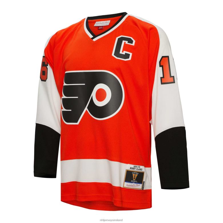 NHL Men Philadelphia Flyers Bobby Clarke Mitchell  Ness Orange 1974 Blue Line Player Jersey D002V1133 Clothing
