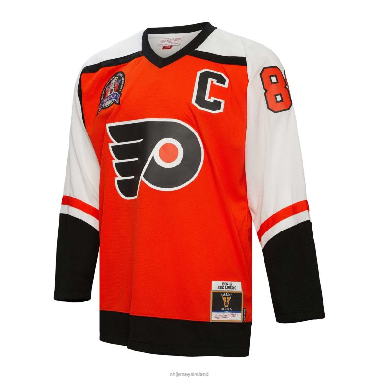 NHL Men Philadelphia Flyers Eric Lindros Mitchell  Ness Orange 1992 Blue Line Player Jersey D002V155 Clothing