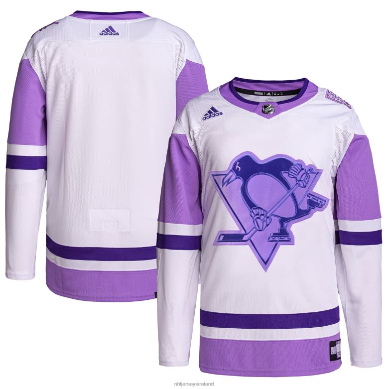 NHL Men Pittsburgh Penguins Adidas White/Purple Hockey Fights Cancer Primegreen Authentic Blank Practice Jersey D002V435 Clothing