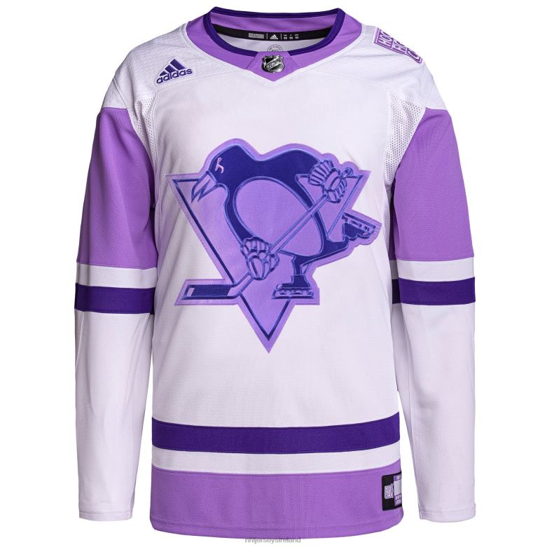 NHL Men Pittsburgh Penguins Adidas White/Purple Hockey Fights Cancer Primegreen Authentic Blank Practice Jersey D002V435 Clothing