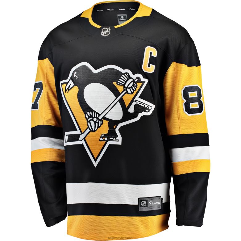 NHL Men Pittsburgh Penguins Sidney Crosby Fanatics Branded Black Captain Patch Home Breakaway Jersey D002V224 Clothing
