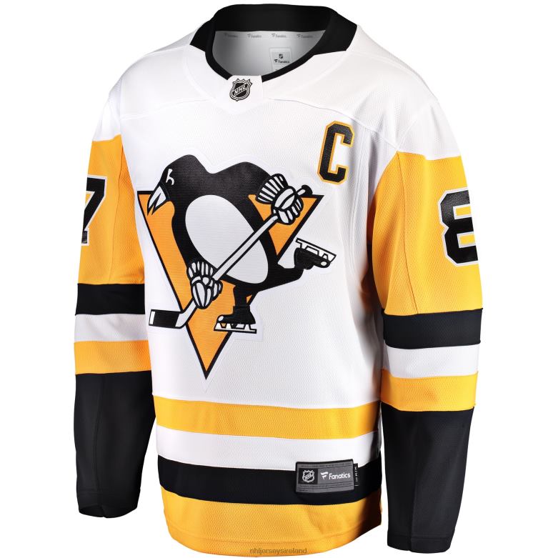 NHL Men Pittsburgh Penguins Sidney Crosby Fanatics Branded White Captain Away Premier Breakaway Player Jersey D002V34 Clothing