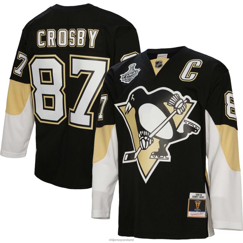 NHL Men Pittsburgh Penguins Sidney Crosby Mitchell  Ness Black 2008 Blue Line Player Jersey D002V138 Clothing