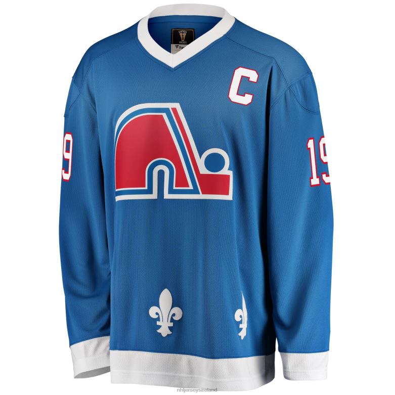 NHL Men Quebec Nordiques Joe Sakic Fanatics Branded Blue Premier Breakaway Retired Player Jersey D002V292 Clothing