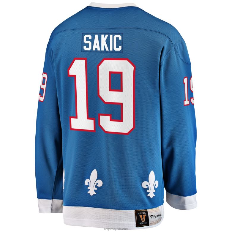NHL Men Quebec Nordiques Joe Sakic Fanatics Branded Blue Premier Breakaway Retired Player Jersey D002V292 Clothing