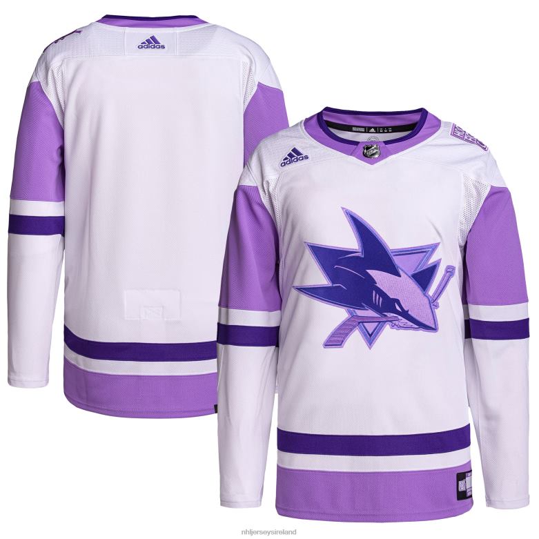 NHL Men San Jose Sharks Adidas White/Purple Hockey Fights Cancer Primegreen Authentic Blank Practice Jersey D002V800 Clothing