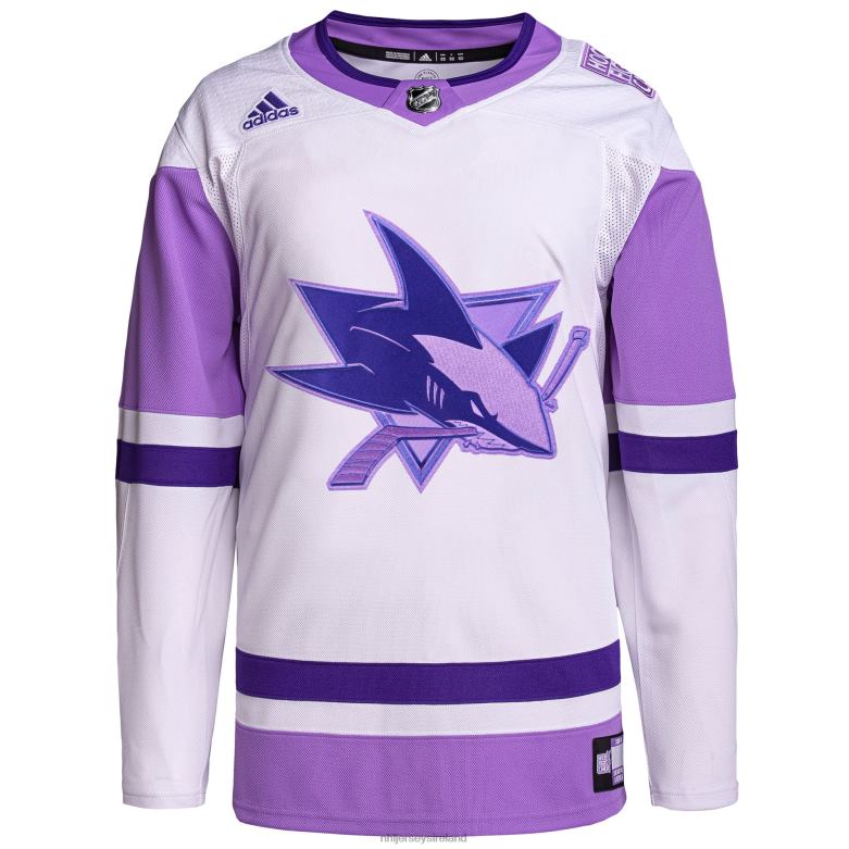 NHL Men San Jose Sharks Adidas White/Purple Hockey Fights Cancer Primegreen Authentic Blank Practice Jersey D002V800 Clothing