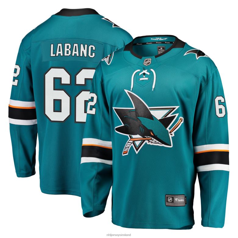 NHL Men San Jose Sharks Kevin Labanc Fanatics Branded Teal Breakaway Jersey D002V2373 Clothing