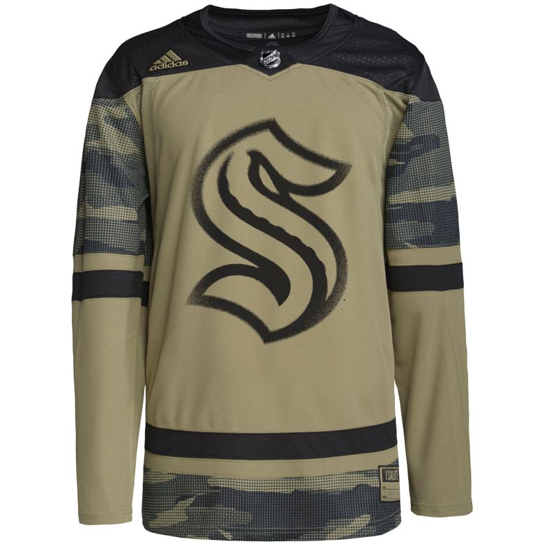 NHL Men Seattle Kraken Adidas Camo Military Appreciation Team Authentic Custom Practice Jersey D002V1917 Clothing