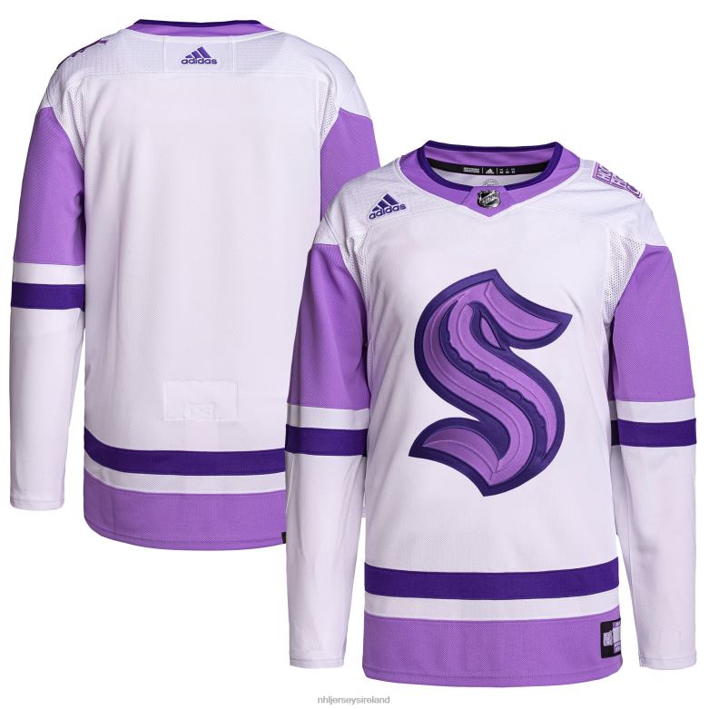 NHL Men Seattle Kraken Adidas White/Purple Hockey Fights Cancer Primegreen Authentic Blank Practice Jersey D002V555 Clothing