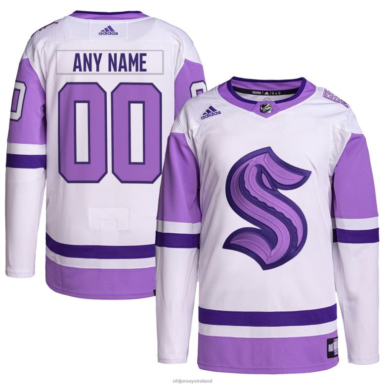 NHL Men Seattle Kraken Adidas White/Purple Hockey Fights Cancer Primegreen Authentic Custom Jersey D002V2238 Clothing
