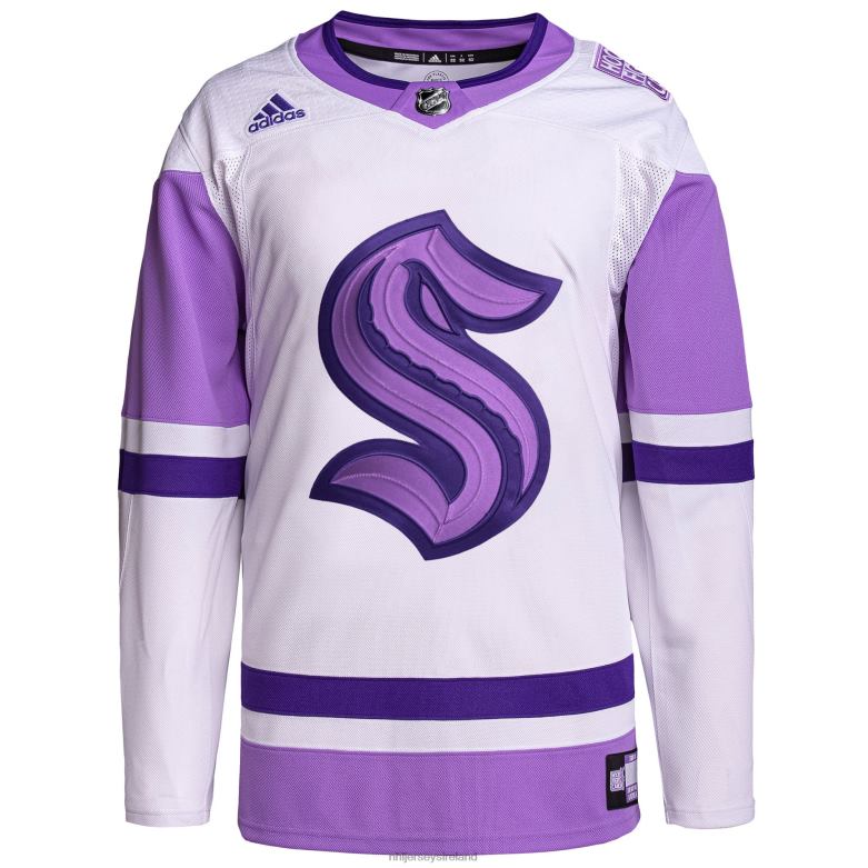NHL Men Seattle Kraken Adidas White/Purple Hockey Fights Cancer Primegreen Authentic Custom Jersey D002V2238 Clothing