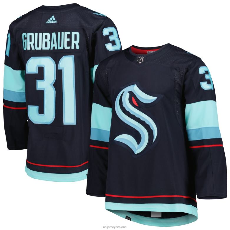 NHL Men Seattle Kraken Philipp Grubauer Adidas Deep Sea Blue Primegreen Authentic Pro Home Player Jersey D002V375 Clothing