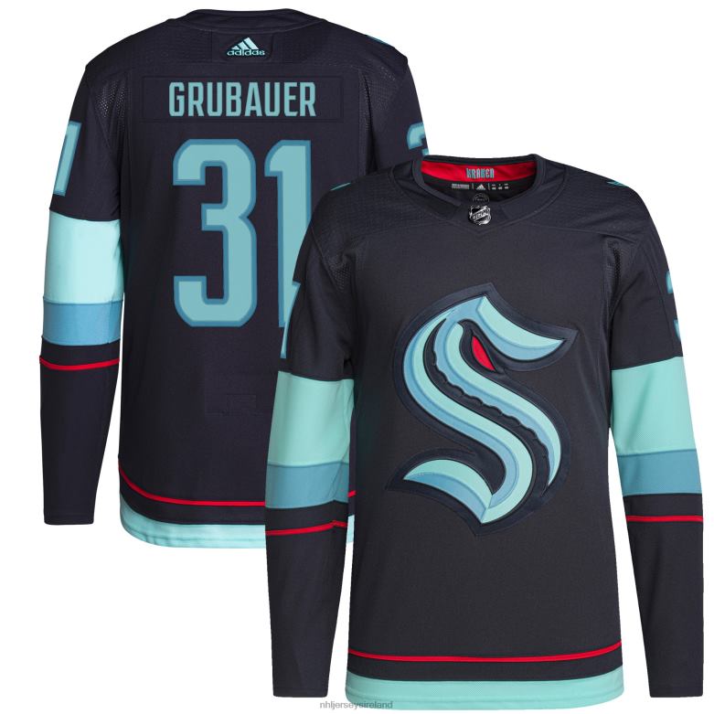 NHL Men Seattle Kraken Philipp Grubauer Adidas Navy Home Authentic Primegreen Player Jersey D002V2146 Clothing
