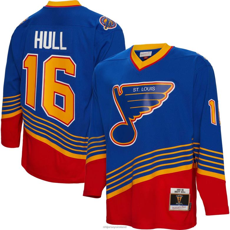 NHL Men St Louis Blues Brett Hull Mitchell  Ness Blue 1995 Blue Line Player Jersey D002V720 Clothing