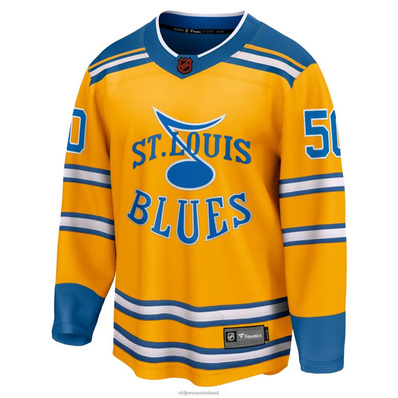 NHL Men St Louis Blues Jordan Binnington Fanatics Branded Yellow Special Edition 20 Breakaway Player Jersey D002V1177 Clothing