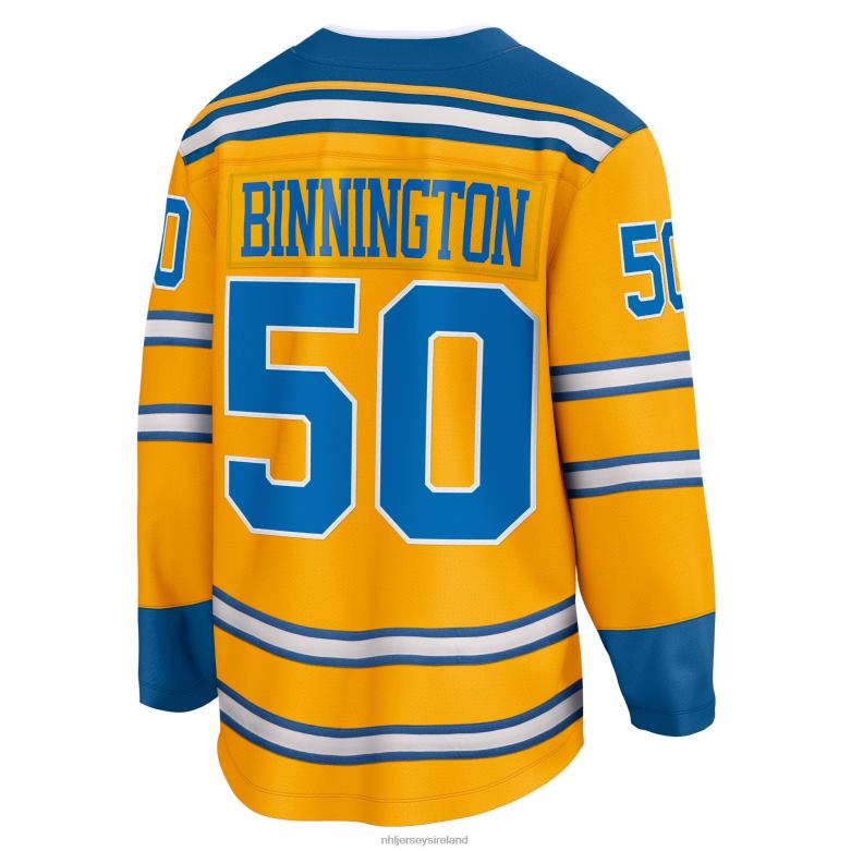 NHL Men St Louis Blues Jordan Binnington Fanatics Branded Yellow Special Edition 20 Breakaway Player Jersey D002V1177 Clothing