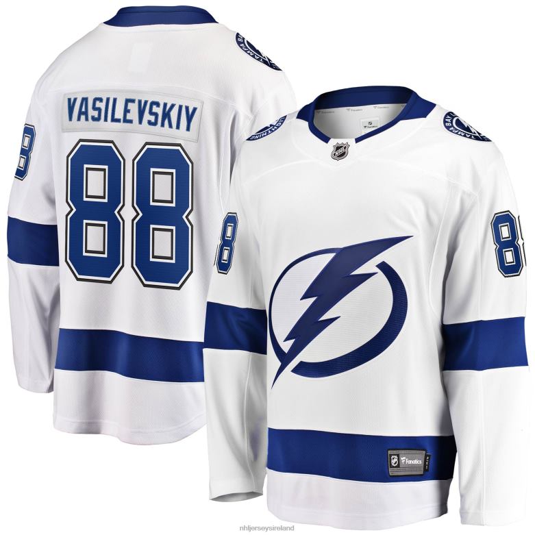 NHL Men Tampa Bay Lightning Andrei Vasilevskiy Fanatics Branded White Away Premier Breakaway Player Jersey D002V499 Clothing