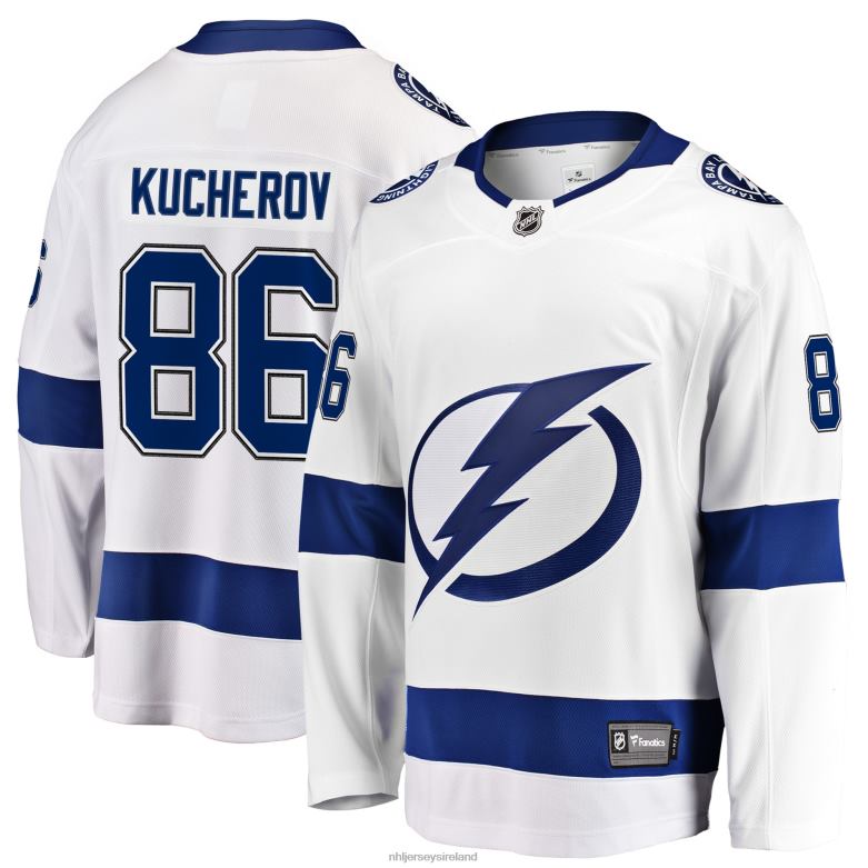 NHL Men Tampa Bay Lightning Nikita Kucherov Fanatics Branded White Away Premier Breakaway Player Jersey D002V328 Clothing
