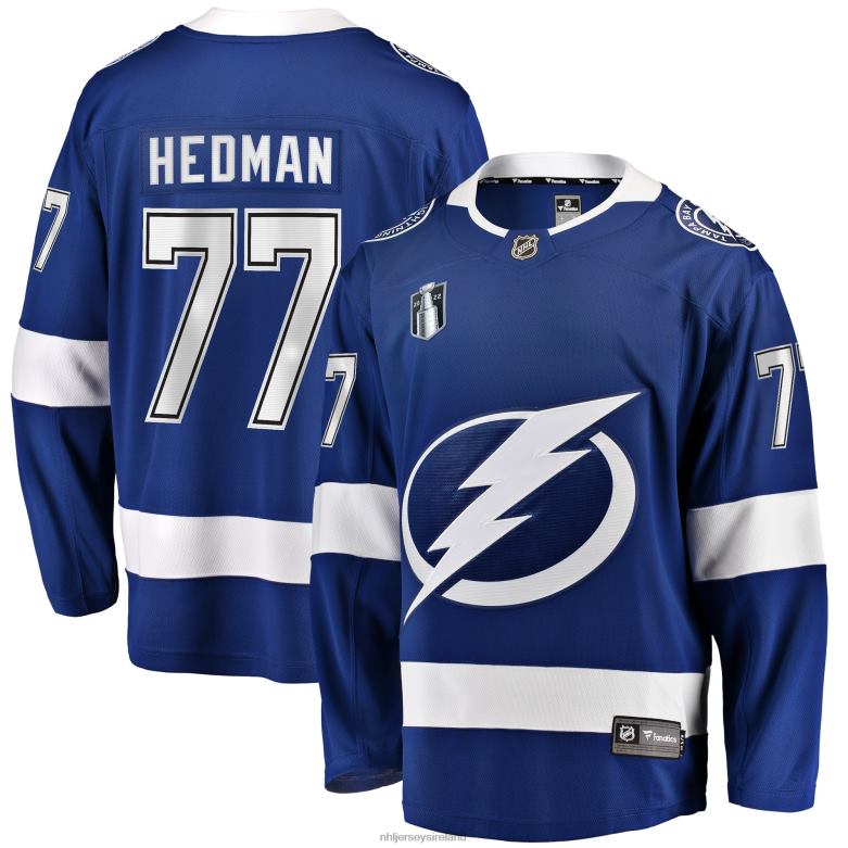 NHL Men Tampa Bay Lightning Victor Hedman Fanatics Branded Blue Home 2022 Stanley Cup Final Breakaway Player Jersey D002V1491 Clothing