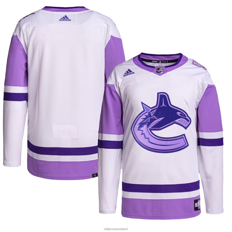 NHL Men Vancouver Canucks Adidas White/Purple Hockey Fights Cancer Primegreen Authentic Blank Practice Jersey D002V1709 Clothing