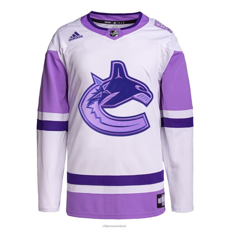 NHL Men Vancouver Canucks Adidas White/Purple Hockey Fights Cancer Primegreen Authentic Blank Practice Jersey D002V1709 Clothing